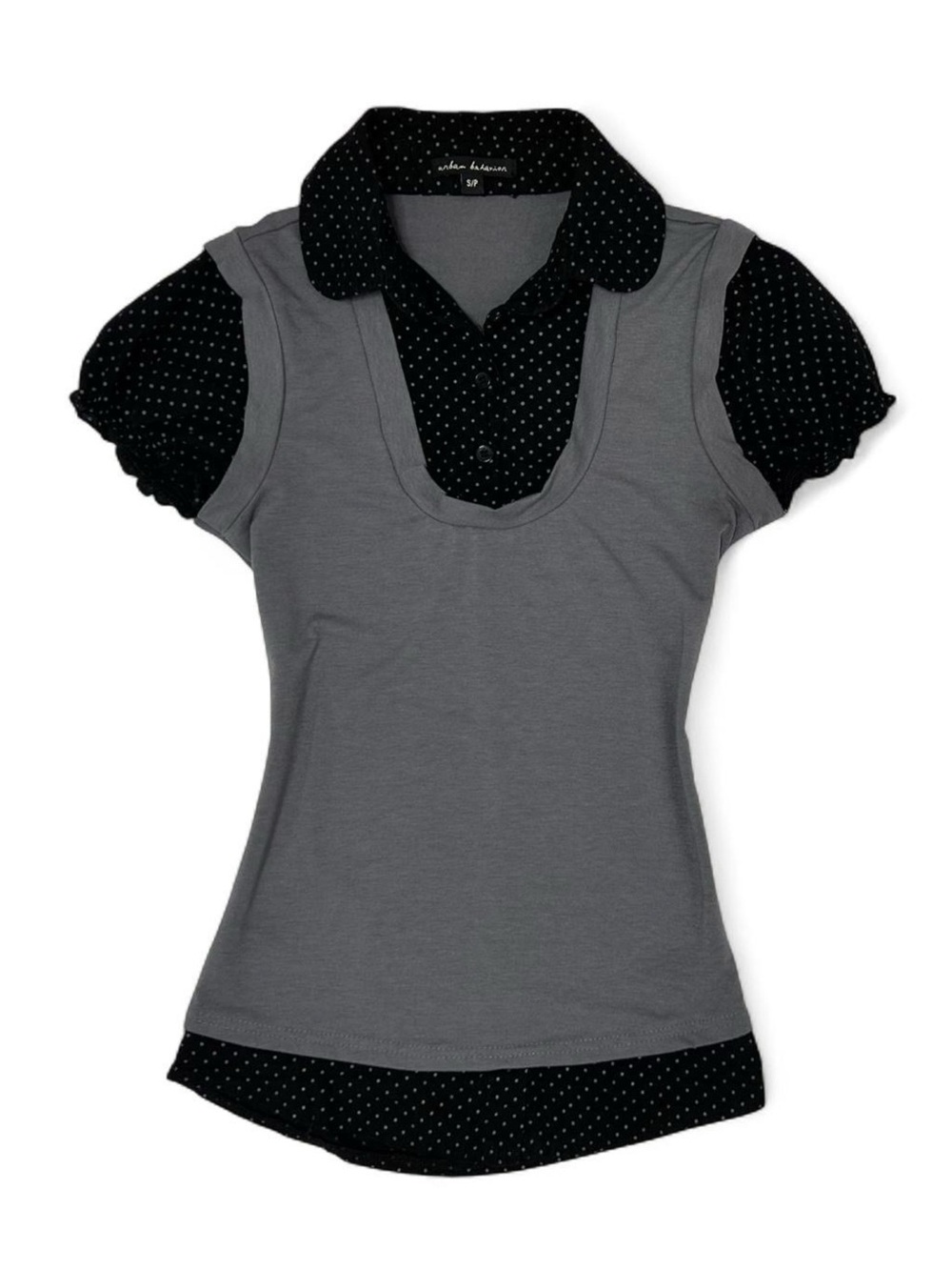 Y2K 2000s Dark Academia Preppy Grey & Black Faux-Layered Top by Urban Behaviour